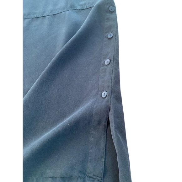 AKS Petite L Sleeveless Navy Tencel Boho Minimalist Maxi Dress With Side Button - Picture 7 of 11